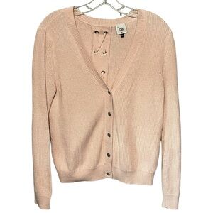 Cabi V-Neck Crisscross Lace-Up Sweater Light Pink Button Front Knit Cardigan Med